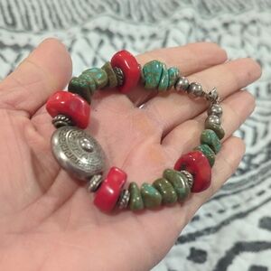 Handcrafted Red and Turquoise Bracelet